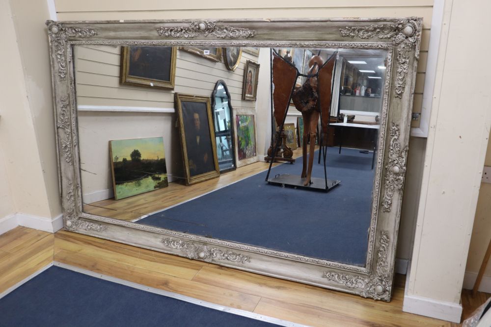 A large Victorian gesso wall mirror, width 221cm height 142cm